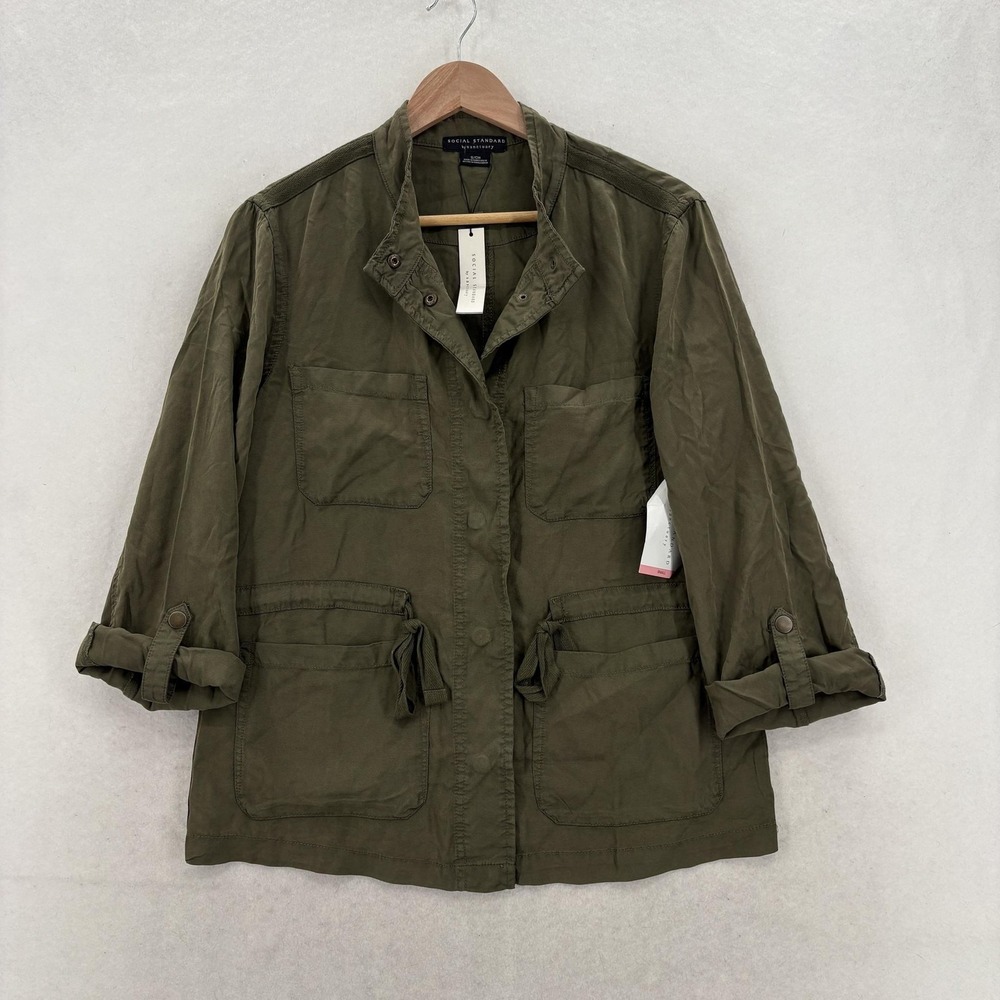Social Standard Sanctuary Safari Tencel Jacket Womens Small Green Utility Travel
